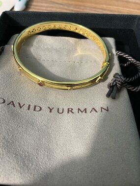 Authentic David Yurman Gold Bangle with Small Ruby Accent